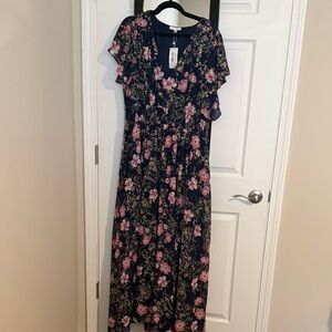 Baltic Born Navy and Pink Floral Maxi Dress